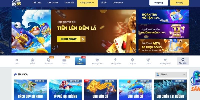 Bắn cá đổi thưởng tại nhà cái nhận thưởng đỉnh cao